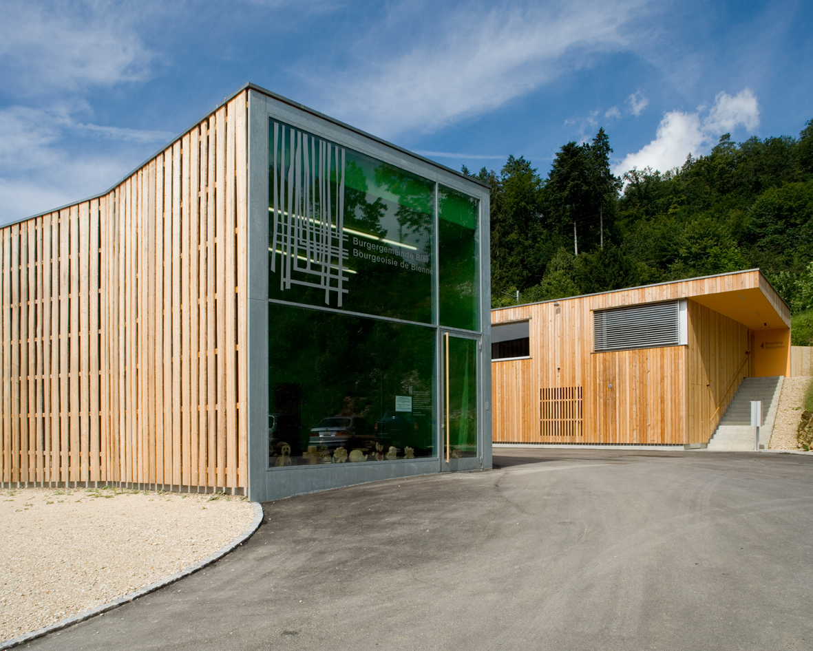 : Dépôt et bureaux de la Bourgeoisie, Bienne, Prix Lignum, Holzpreis Schweiz, bauzeit architekten