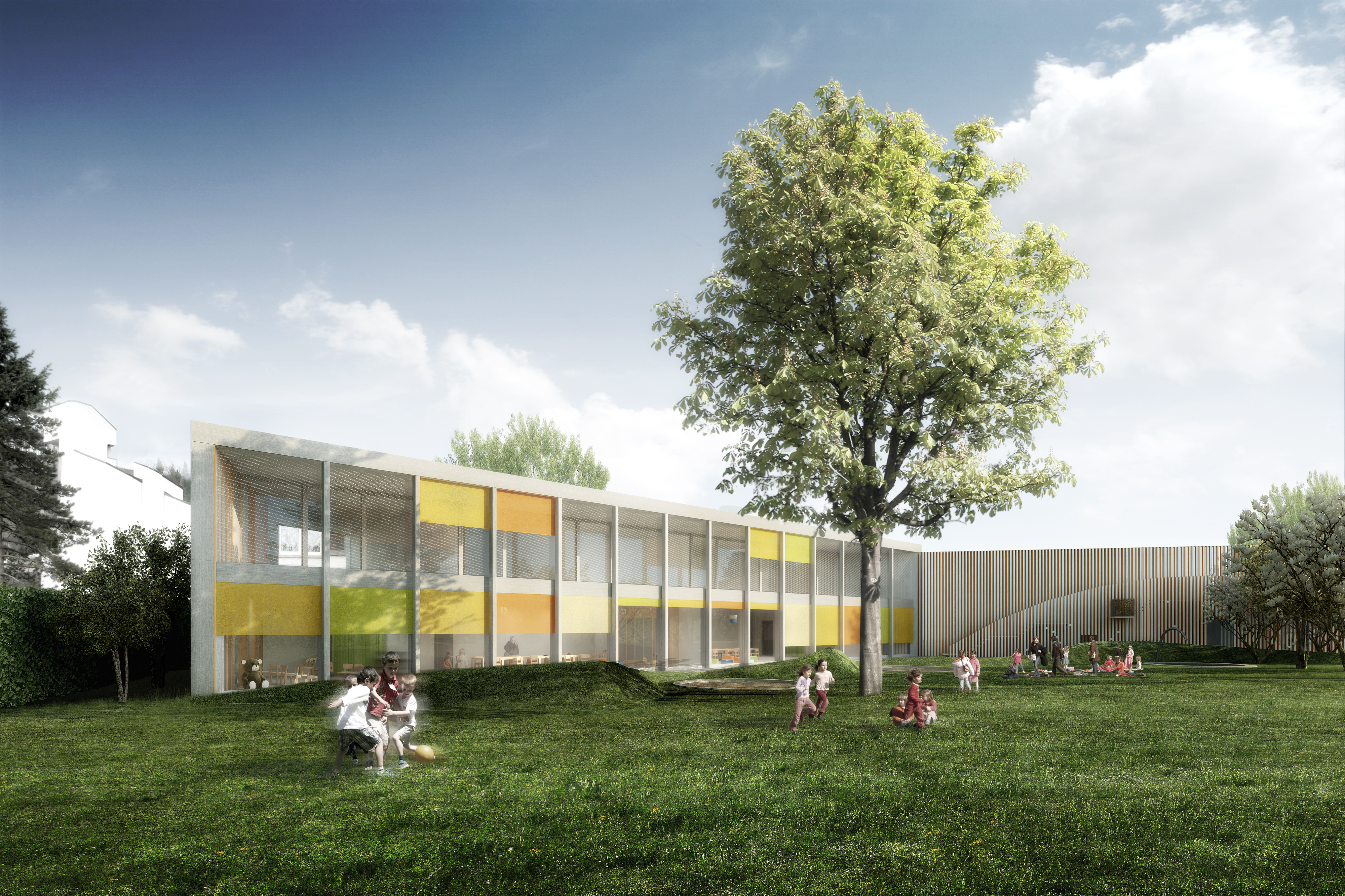 : Neubau Doppelkindergarten, Zwingen, bauzeit architekten