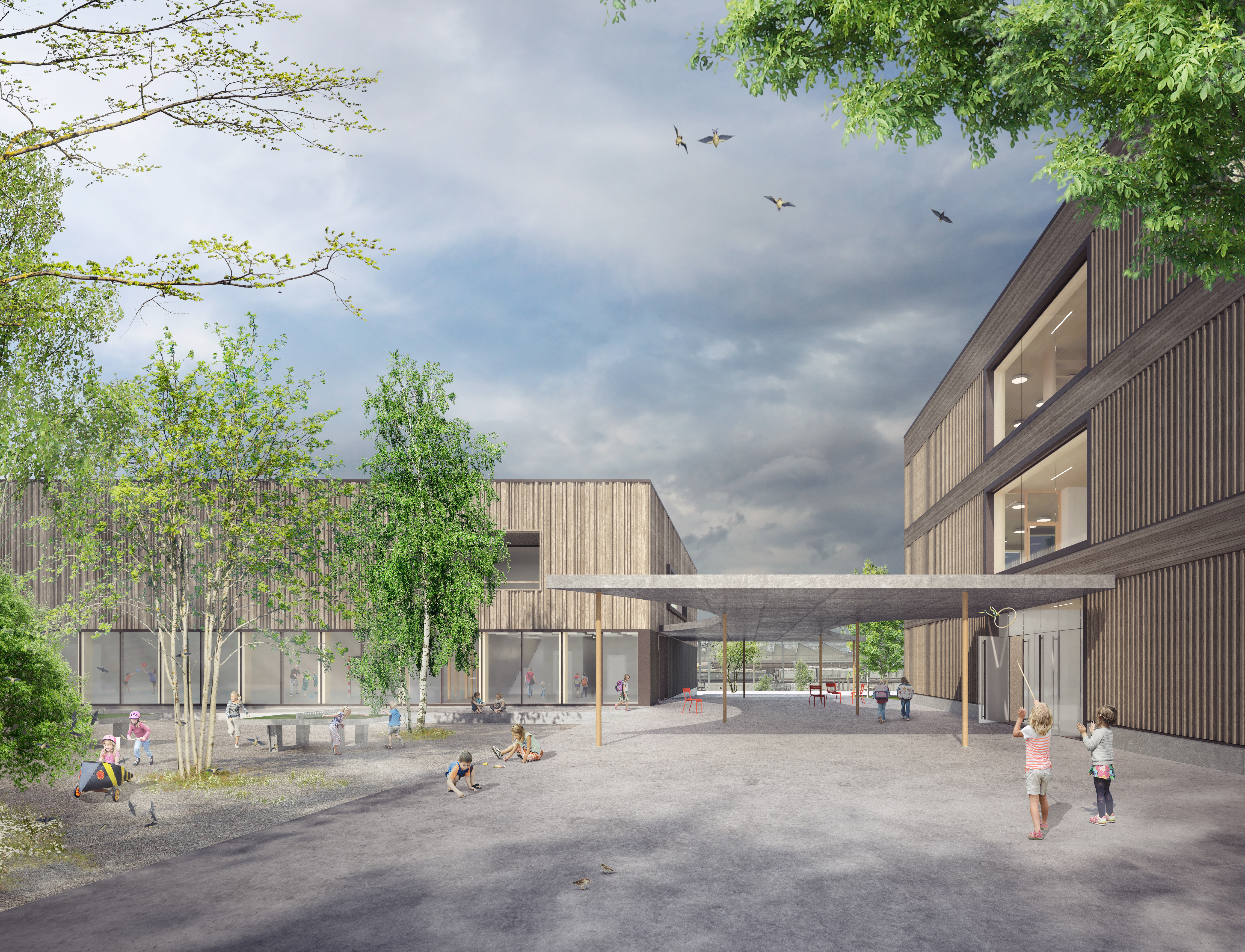 : Schule Pont-Rouge, Lancy, bauzeit architekten